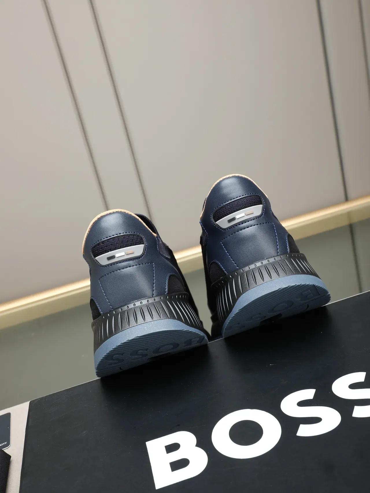 Hugo Boss Navy Knit and Synthetic Lifestyle Sneakers 3