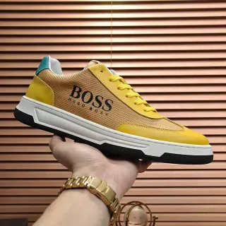 Hugo Boss Yellow and Gold Mesh-Synthetic Low-Top Lifestyle Sneaker