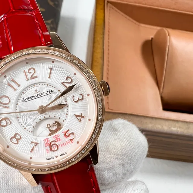Jaeger-LeCoultre রেন্ডেজ-ভিউ ডায়মন্ড বেজেল লাল আলিগেটর স্ট্র্যাপ মেকানিক্যাল ওয়াচ 7