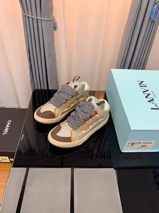 Lanvin بيج براون بدون ليس سليب أون زيجزاج ستراب تفاصيل لايف ستايل سنيكرز 3