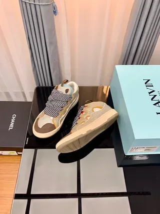 Lanvin بيج براون بدون ليس سليب أون زيجزاج ستراب تفاصيل لايف ستايل سنيكرز 5