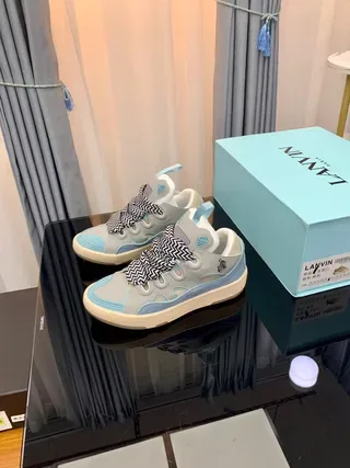 Lanvin Gray Blue Low-Top Zigzag Strap Detail Lifestyle Sneakers 4