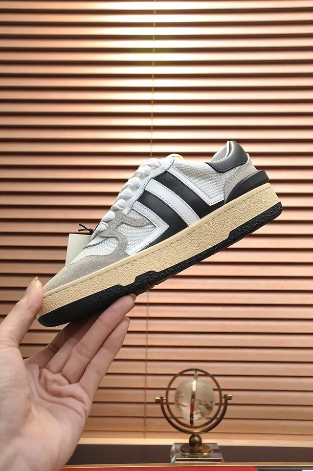 Lanvin White Black Mixed-Material Upper Side Stripe Branding Lifestyle Sneakers 6