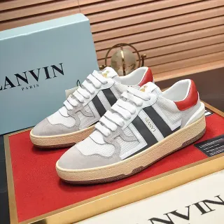 Lanvin White Gray Low-Top Mixed-Material Upper Lifestyle Sneakers