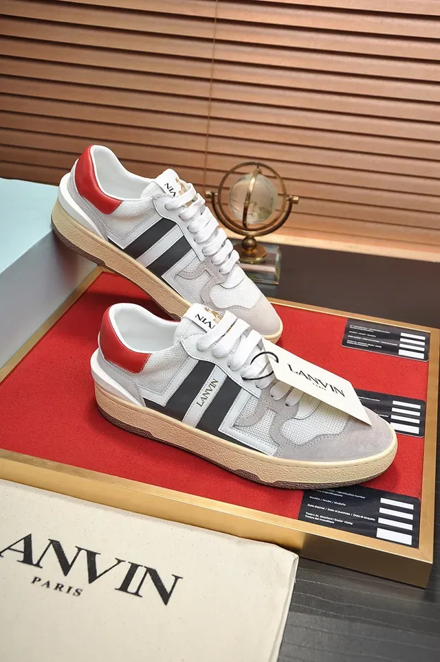 Lanvin Blancos y Grises Low-Top Zapatillas Lifestyle con Materiales Mixtos 5