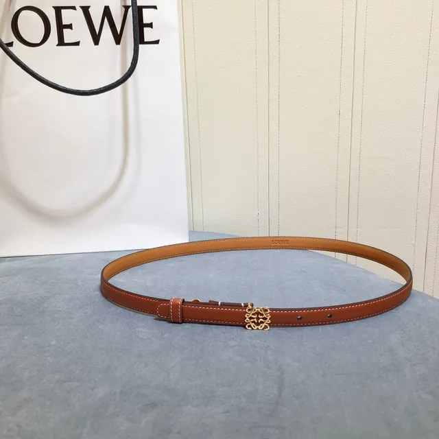 Loeve Anagram Belt Marrón Dorado Correa Angosta Hebilla de Cuero 3