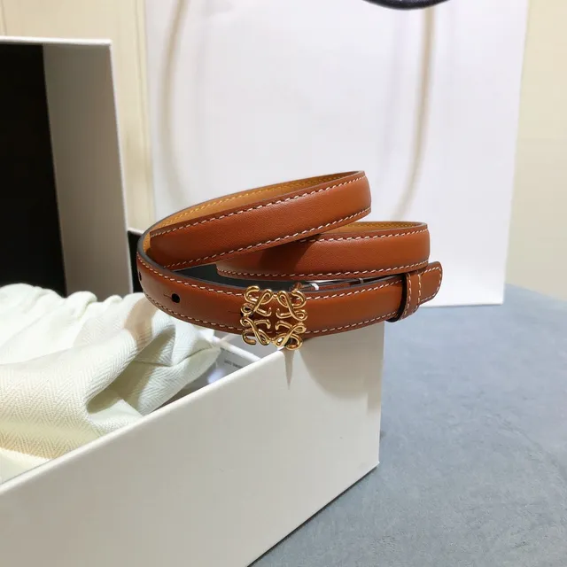 Loeve Anagram Belt Marrón Dorado Correa Angosta Hebilla de Cuero 5