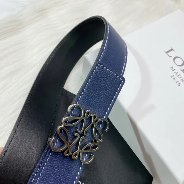 Loewe Anagram Belt Navy White 压纹 对比缝线 皮革腰带 2