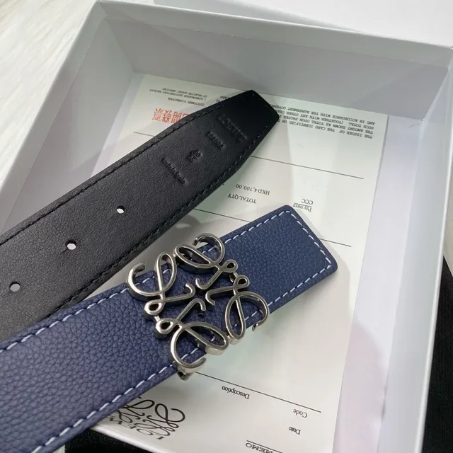 Loewe Anagram Belt Navy White 压纹 对比缝线 皮革腰带 3