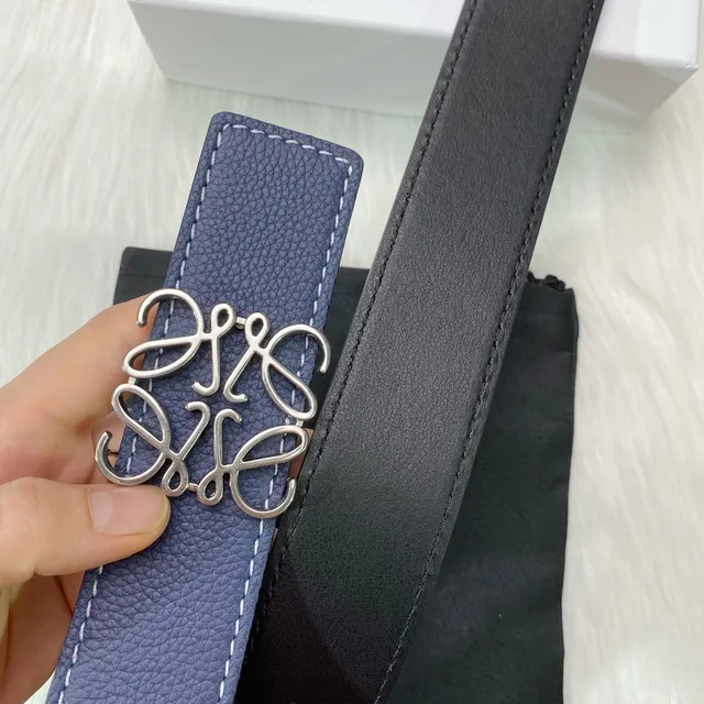 Loewe Anagram Belt Navy White 压纹 对比缝线 皮革腰带 5