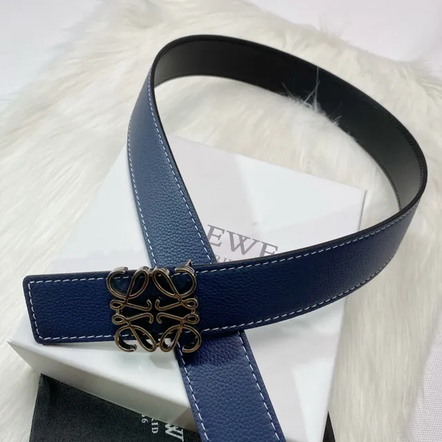 Loewe Anagram Belt Navy White 压纹 对比缝线 皮革腰带 6