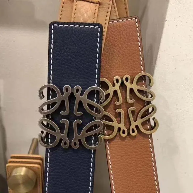Loewe Anagram Belt Navy White 压纹 对比缝线 皮革腰带 7