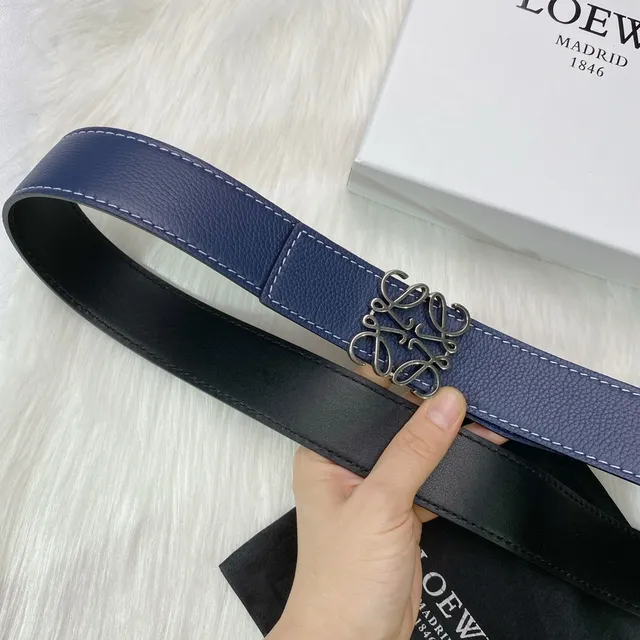 Loewe Anagram Belt Navy White 压纹 对比缝线 皮革腰带 8