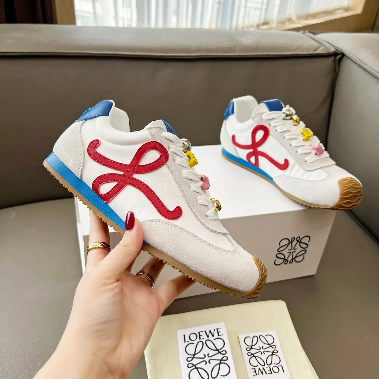 Loewe Flow Runner White Red Blue Anagram Lifestyle Sneakers 5