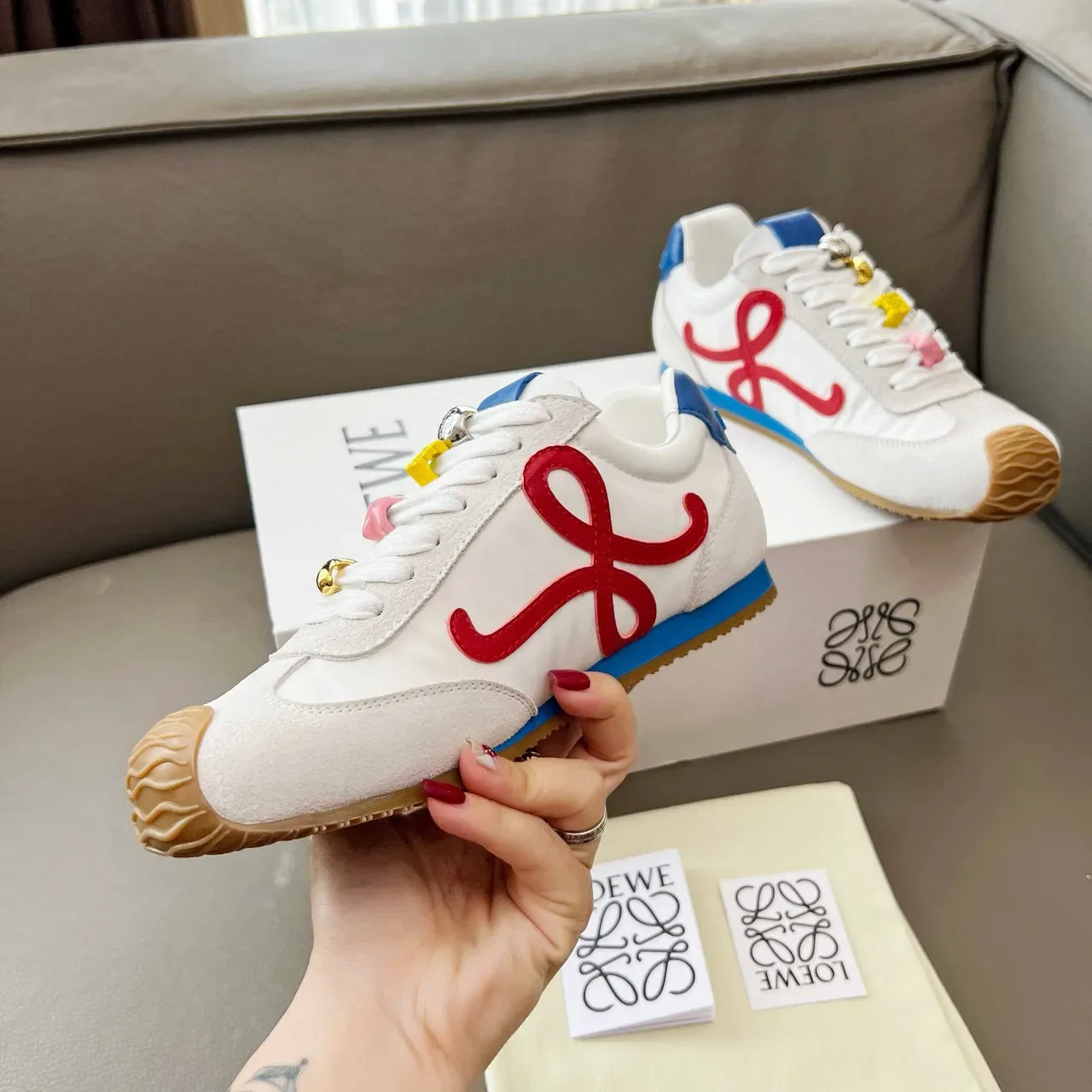 Loewe Flow Runner White Red Blue Anagram Lifestyle Sneakers 6