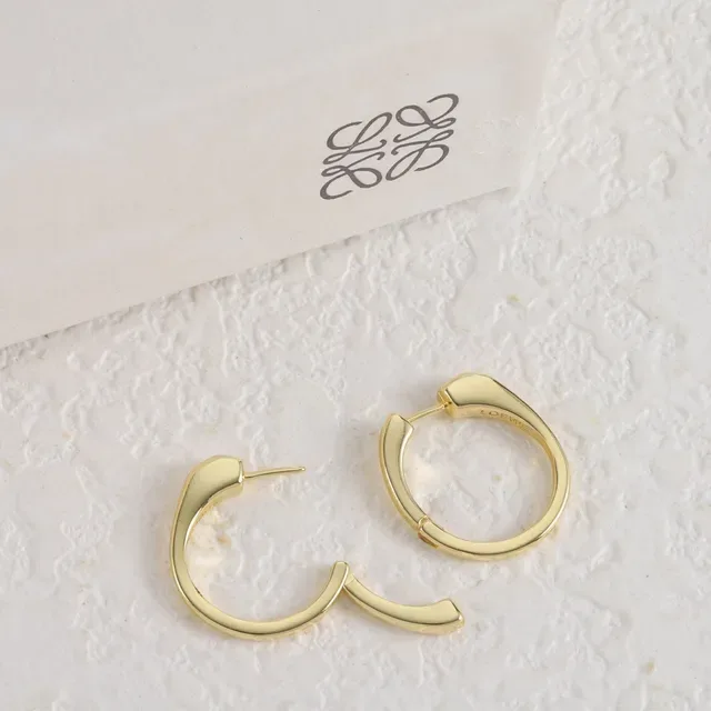 Loewe Silver Gold Minimalist Hinged Hoop Earrings 2