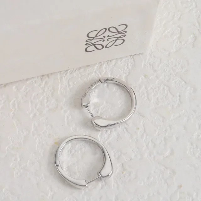 Loewe Silver Gold Minimalist Hinged Hoop Earrings 4