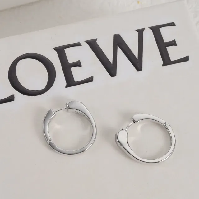 Loewe Silver Gold Minimalist Hinged Hoop Earrings 5