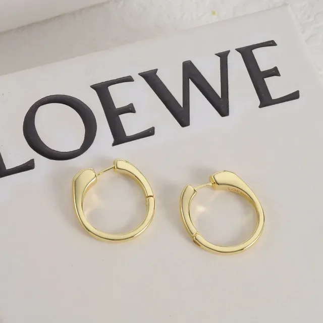 Loewe Silver Gold Minimalist Hinged Hoop Earrings 6