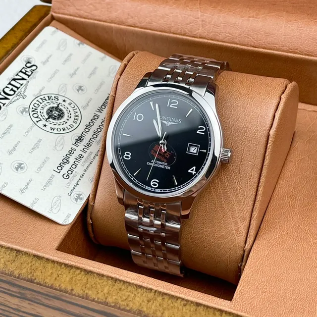 Longines montre noire argent cadran classique robe mécanique 2