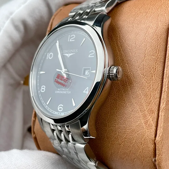 Longines montre noire argent cadran classique robe mécanique 7