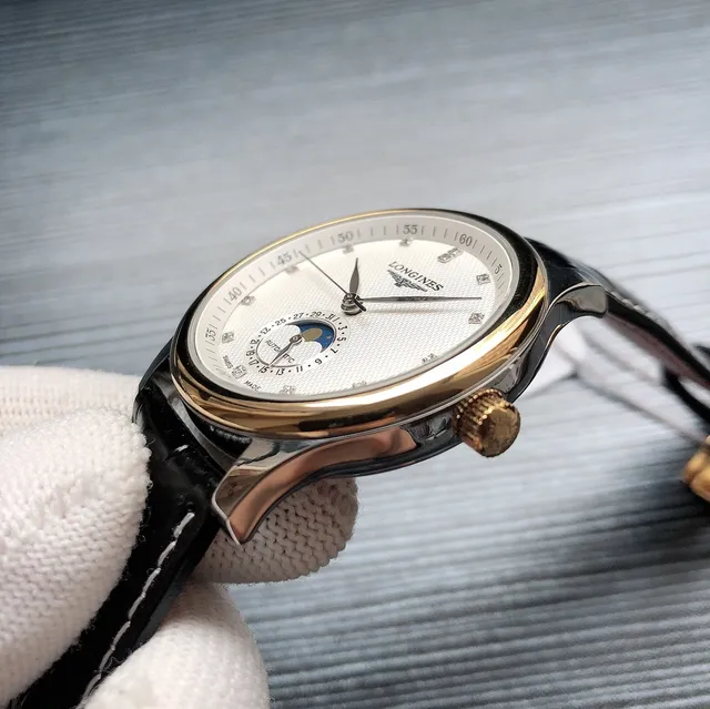 Longines Master Collection Moonphase সাদা ডায়াল বাদামি চামড়া যান্ত্রিক ঘড়ি 6