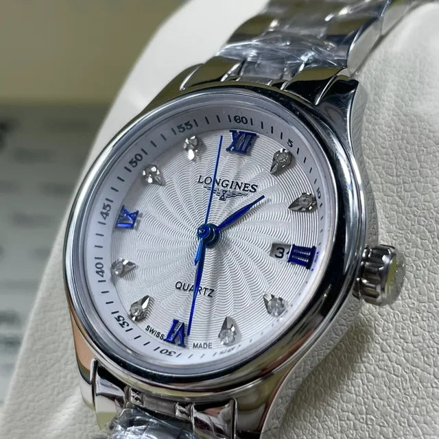 Longines Silver Blue Guilloché Dial Roman Numerals Quartz Watch 3