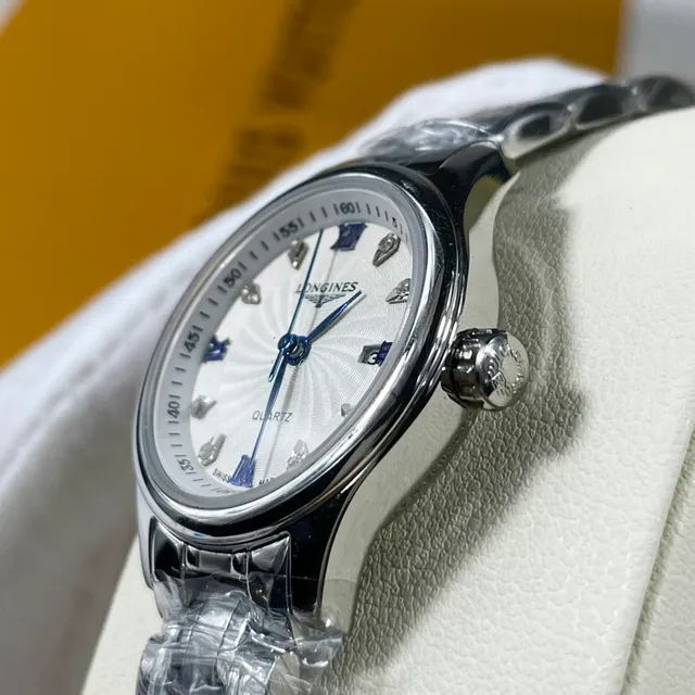 Longines Silver Blue Guilloché Dial Roman Numerals Quartz Watch 5