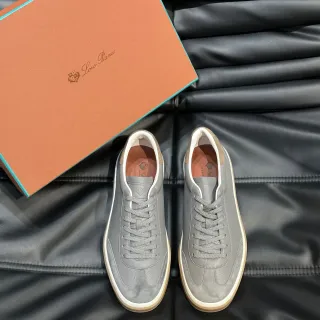 Loro Piana 灰米低帮麂皮皮革混搭生活方式运动鞋