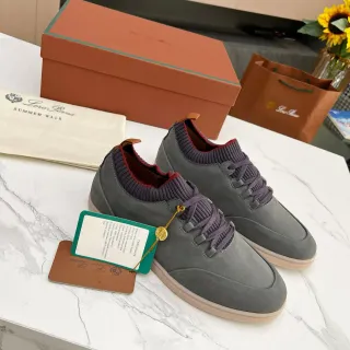 Loro Piana 灰色麂皮针织领生活方式运动鞋