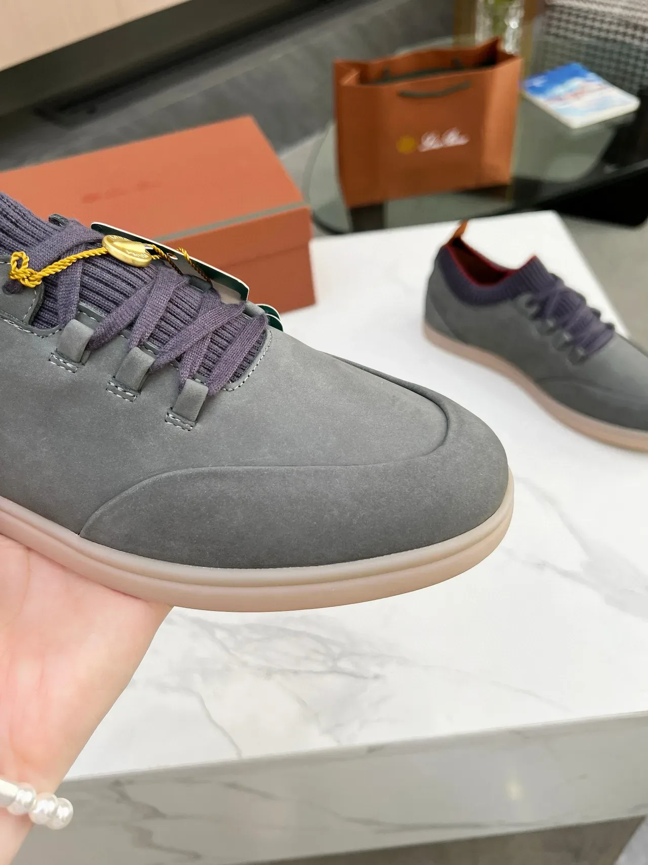 Loro Piana حذاء رياضي أسلوب حياة من السويد الرمادي بياقة تريكو 7