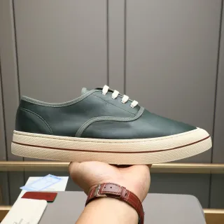 Loro Piana 绿色皮革低帮系带休闲鞋