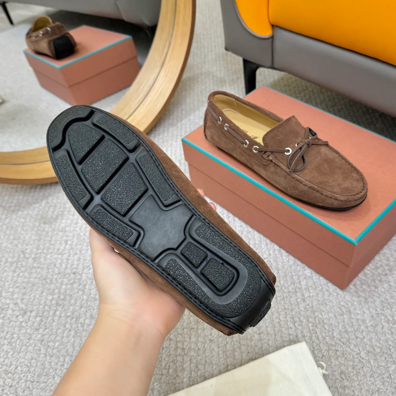 Loro Piana LP Dots Walk mocassins en daim marron 7