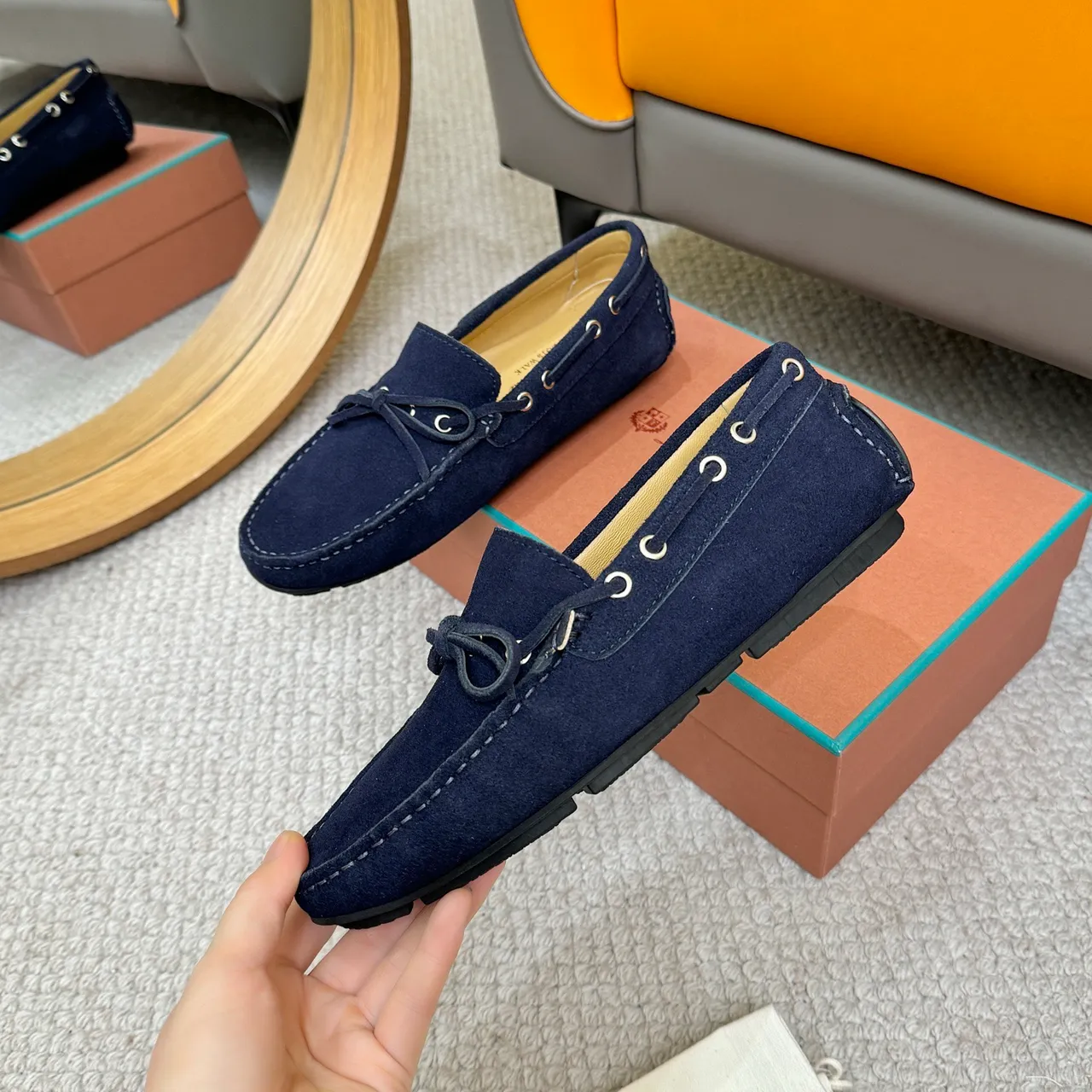 Loro Piana LP Dots Walk أحذية قارب سويد بحري 5