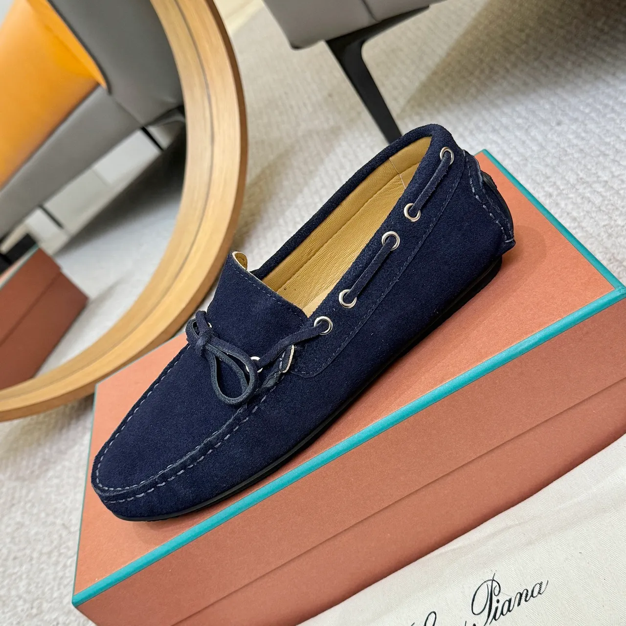 Loro Piana LP Dots Walk أحذية قارب سويد بحري 6