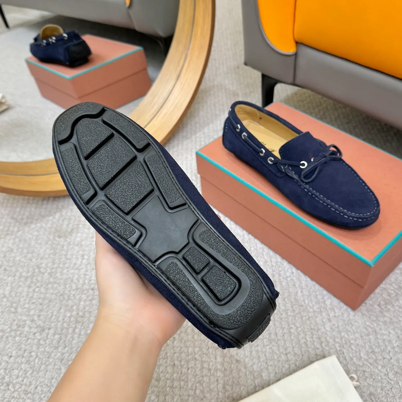 Loro Piana LP Dots Walk أحذية قارب سويد بحري 7