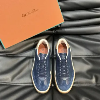 Loro Piana Navy 皮麂皮拼接橡皮底生活方式运动鞋