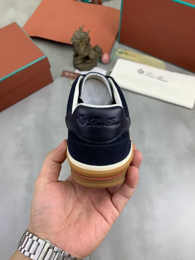 Loro Piana Navy Suede Low-Top Lifestyle Sneakers 3