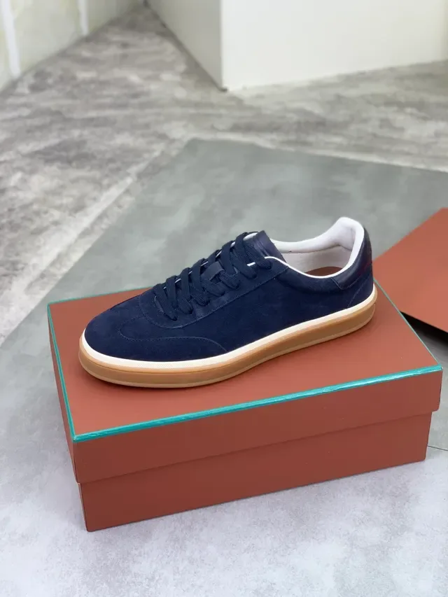 Loro Piana Navy Suede Low-Top Lifestyle Sneakers 4