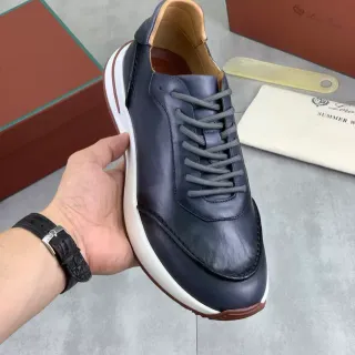 Loro Piana Navy White Leather Upper Thick Midsole Casual Shoes