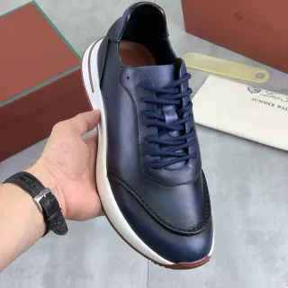 Loro Piana Passeio de Verão Mocassim de Couro Navy
