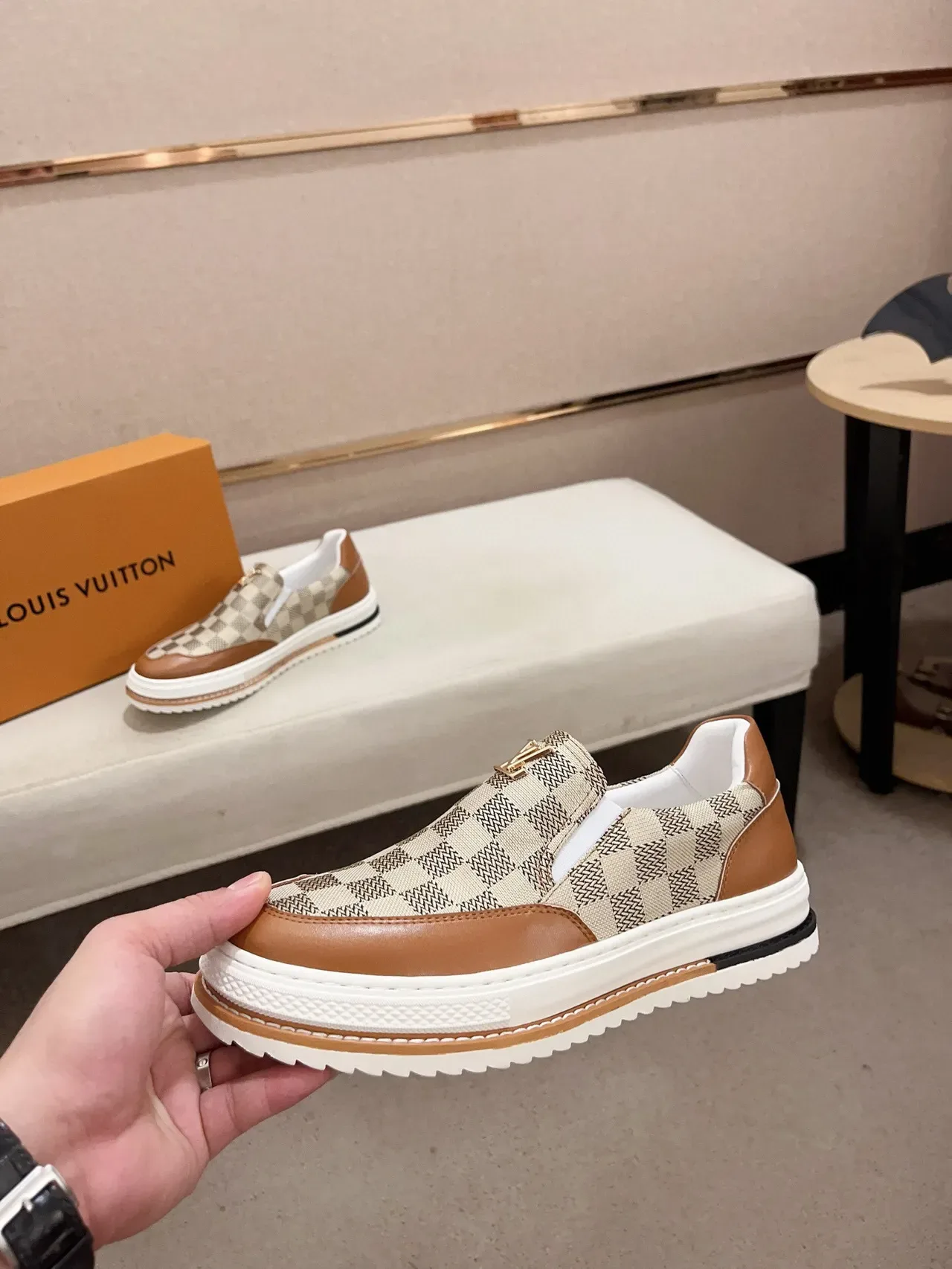 Louis Vuitton Beige Brown Slip-On Monogram Canvas Lifestyle Sneakers 3