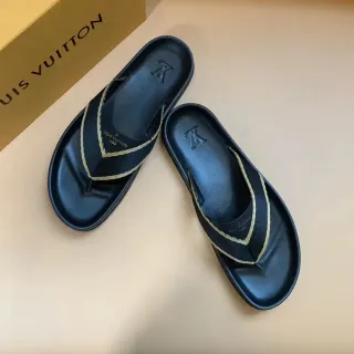 Louis Vuitton 黑色 米色 模制橡胶鞋底 织物人字拖鞋