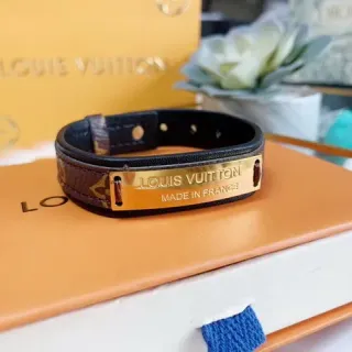 Louis Vuitton سوار أسود بني طبقة مزدوجة جلد مونوغرام كانفاس داخلية