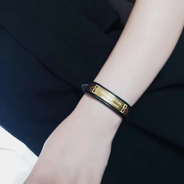 Louis Vuitton Black Brown Double-Layer Leather Monogram Canvas Interior Bracelet 2