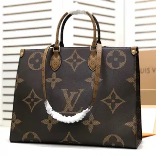 Louis Vuitton काला भूरा Monogram Canvas Rolled Leather Handles Tote Bag