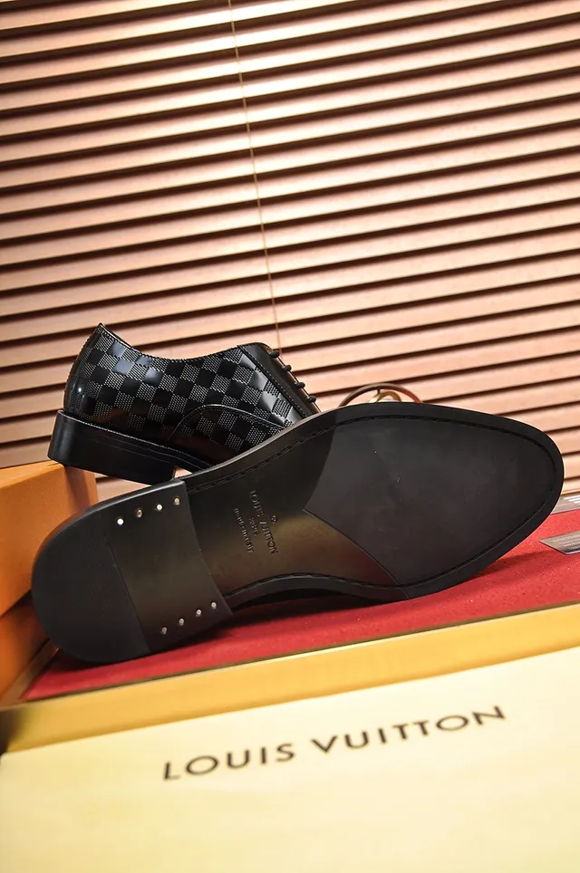 Louis Vuitton أحذية أكسفورد سوداء Damier Graphite جلد لامع كاب تو 3
