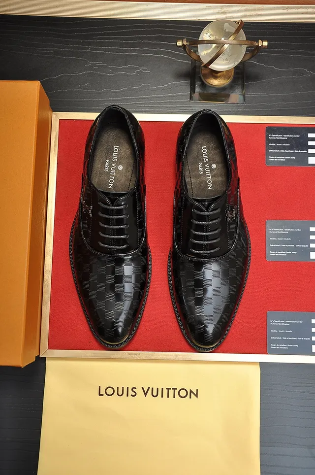 Louis Vuitton أحذية أكسفورد سوداء Damier Graphite جلد لامع كاب تو 5