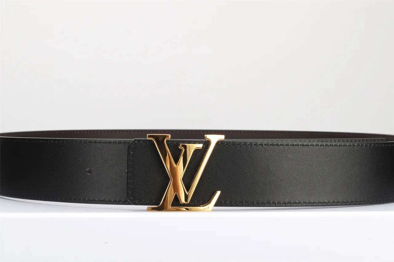 Louis Vuitton حزام جلدي أسود ذهبي ناعم مع إبزيم LV Monogram 10