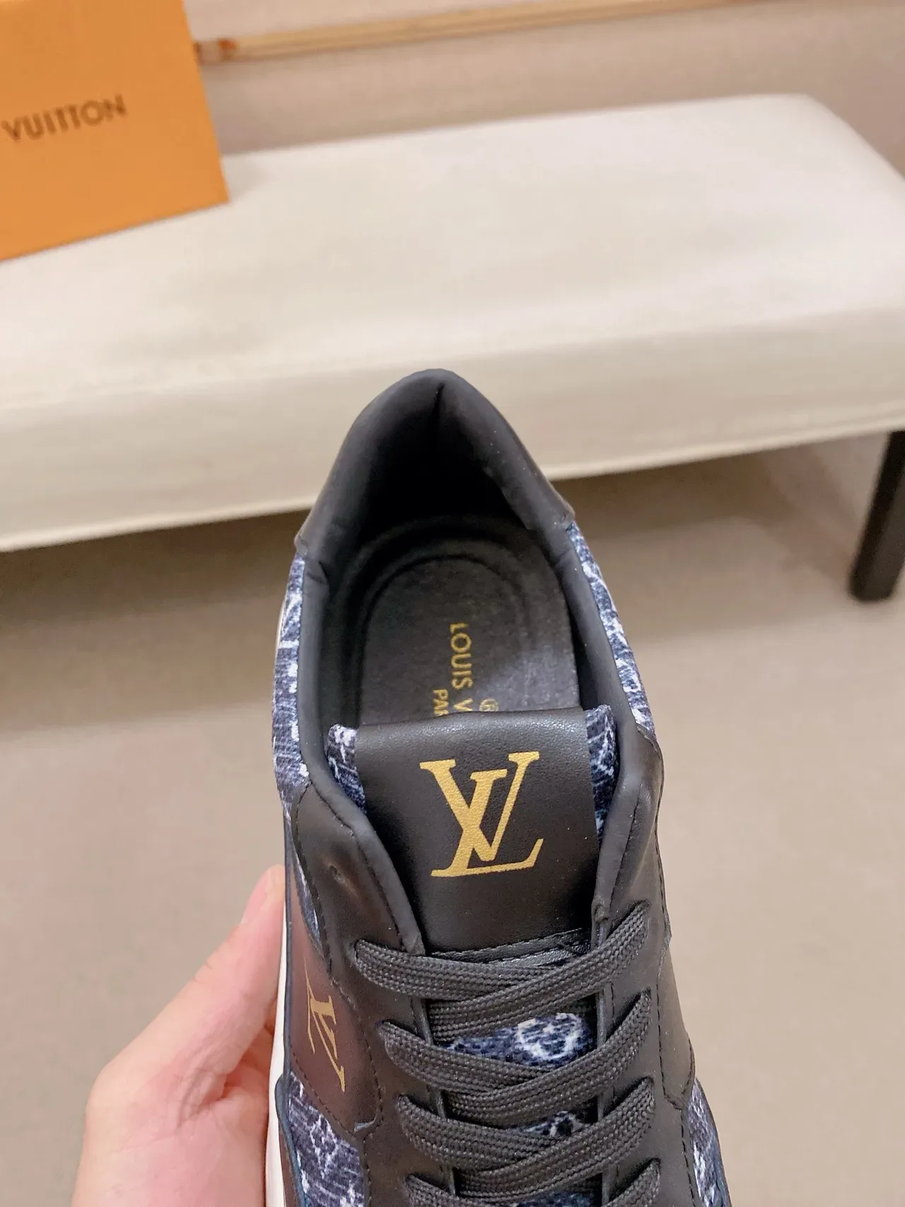 Louis Vuitton Black Navy Monogram Textile Leather Overlays Lifestyle Sneakers 4